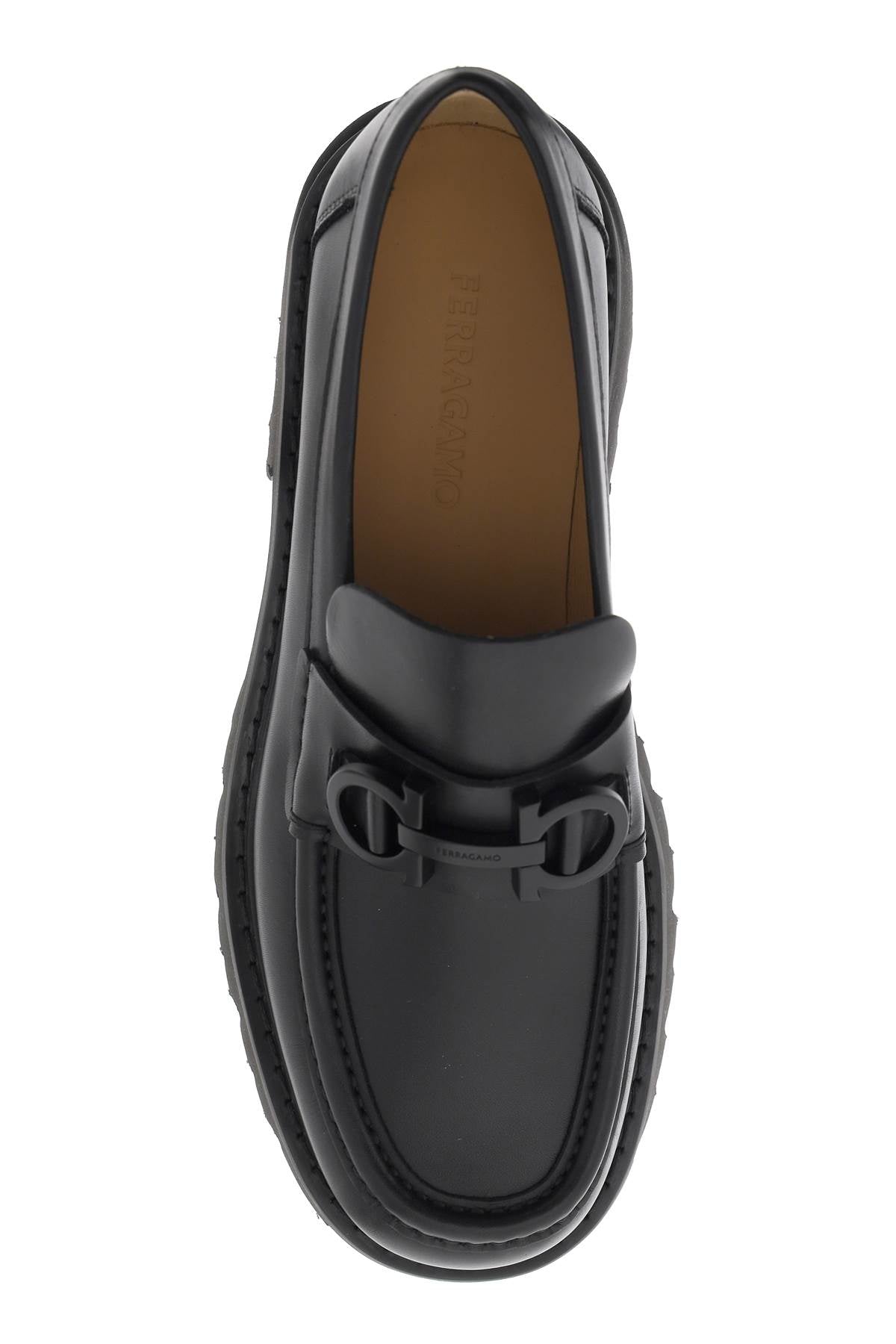 Black Leather Gancini Hook Loafers for Men