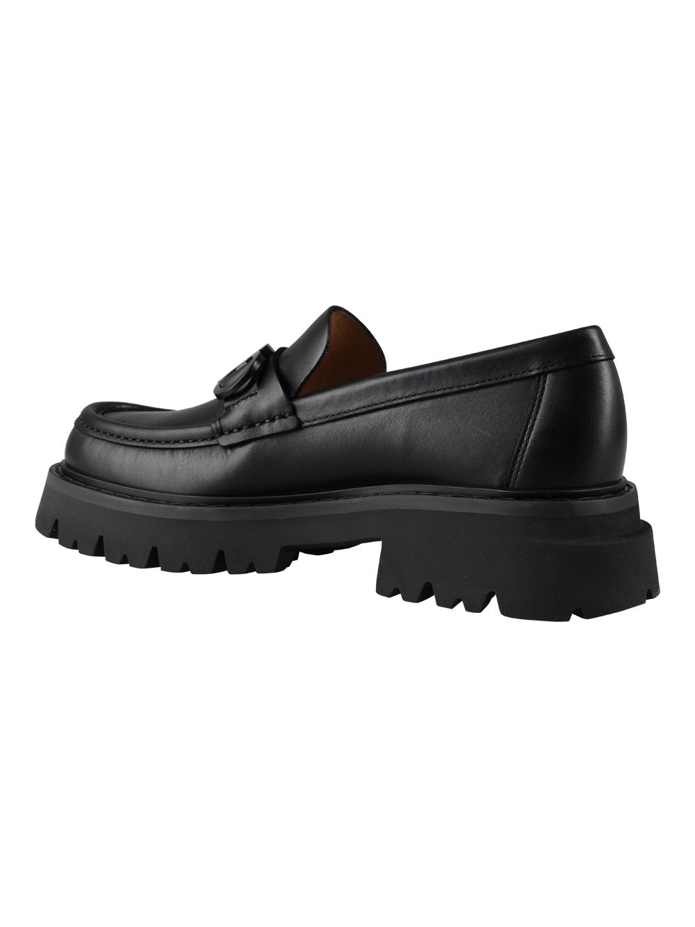 Black Leather Gancini Hook Loafers for Men