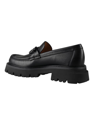 FERRAGAMO Classic Black Leather Gancini Hook Loafers for Men