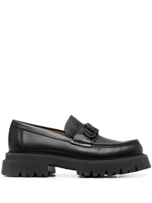 Black Leather Gancini Hook Loafers for Men