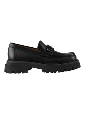 FERRAGAMO Classic Black Leather Gancini Hook Loafers for Men