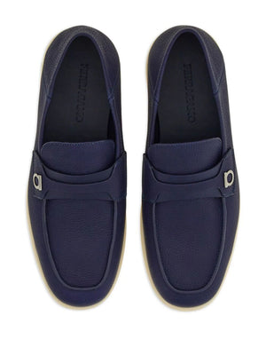 FERRAGAMO Classic Navy Blue Leather Loafers for Men