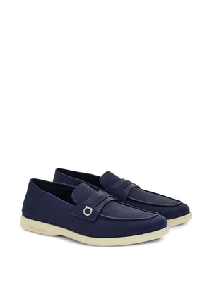 FERRAGAMO Classic Navy Blue Leather Loafers for Men