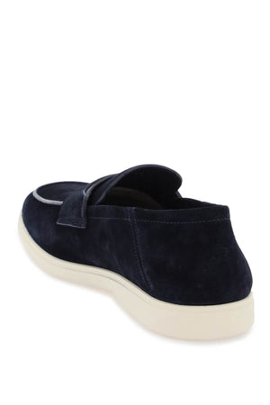 FERRAGAMO Blue Suede Moccasins with Gancini Hook Detail for Men