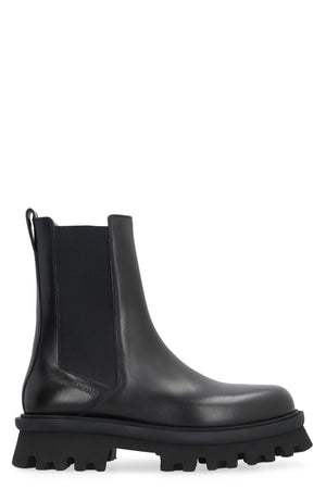 Men's Black Leather Chelsea Boots with Lug Sole and Elastic Inserts