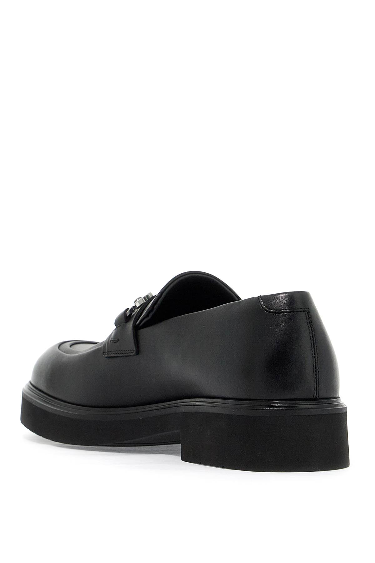 FERRAGAMO Sleek Leather Loafers with Iconic Hook Detail - Fit: M