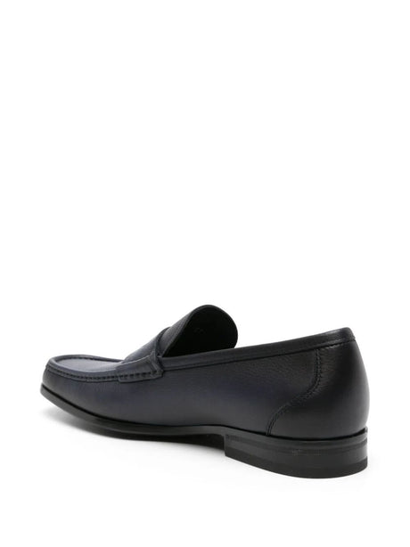 FERRAGAMO Blue Debossed Leather Loafers for Men