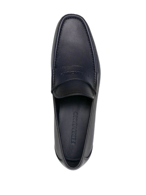 FERRAGAMO Blue Debossed Leather Loafers for Men