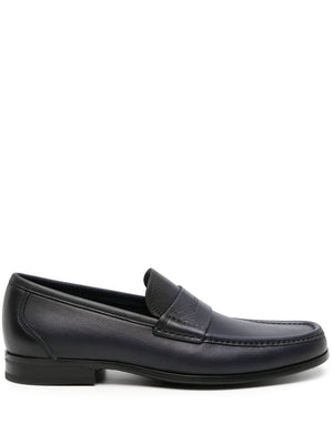 FERRAGAMO Blue Debossed Leather Loafers for Men