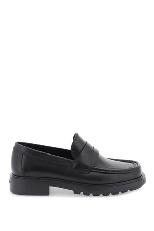 FERRAGAMO Men's Black Leather Moccasins with Embossed Logo Detail