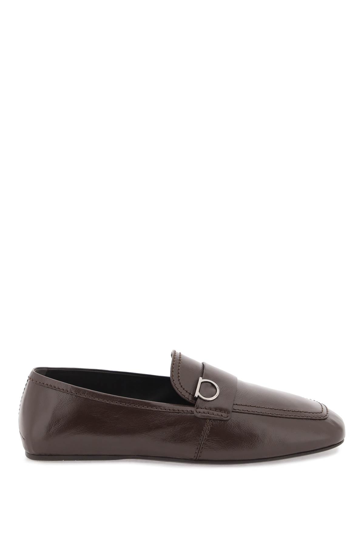 FERRAGAMO Men's Brown Leather Loafers with Iconic Silver-Tone Hardware