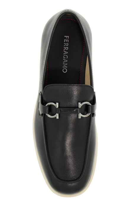FERRAGAMO Casual Leather Loafers with Gancini Detail