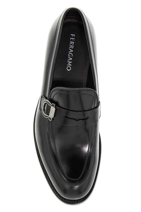 FERRAGAMO Elegant Leather Loafers with Gancini Hook Detail