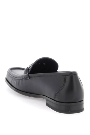 FERRAGAMO Sophisticated Black Leather Loafers for Men with Iconic Gancini Hook