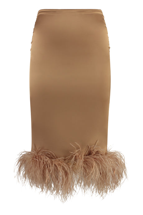 GIUSEPPE DI MORABITO Women's Satin Skirt with Feather Hemline and Back Slit