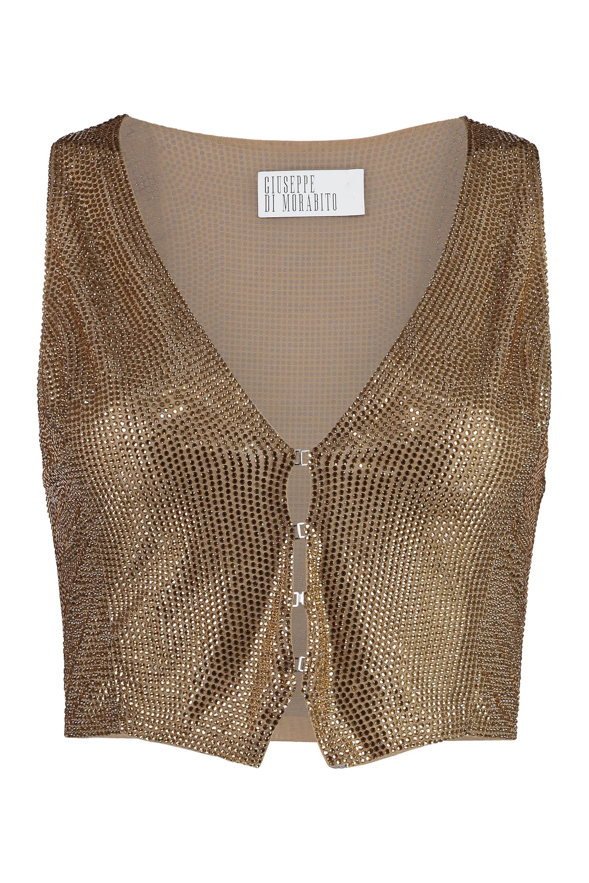 耀眼的米色鑽石網紗背心 (Glamorous Beige Rhinestone Tulle Vest for Women)