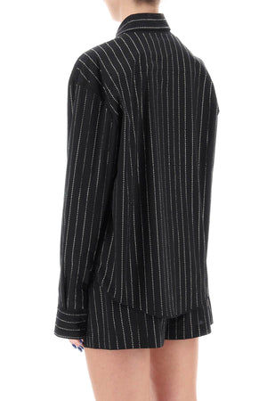 GIUSEPPE DI MORABITO Black Rhinestone-Studded Striped Poplin Shirt for Women
