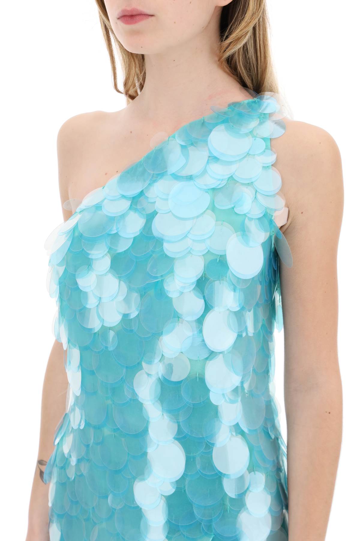 Light Blue One-Shoulder Sequined Mini Dress