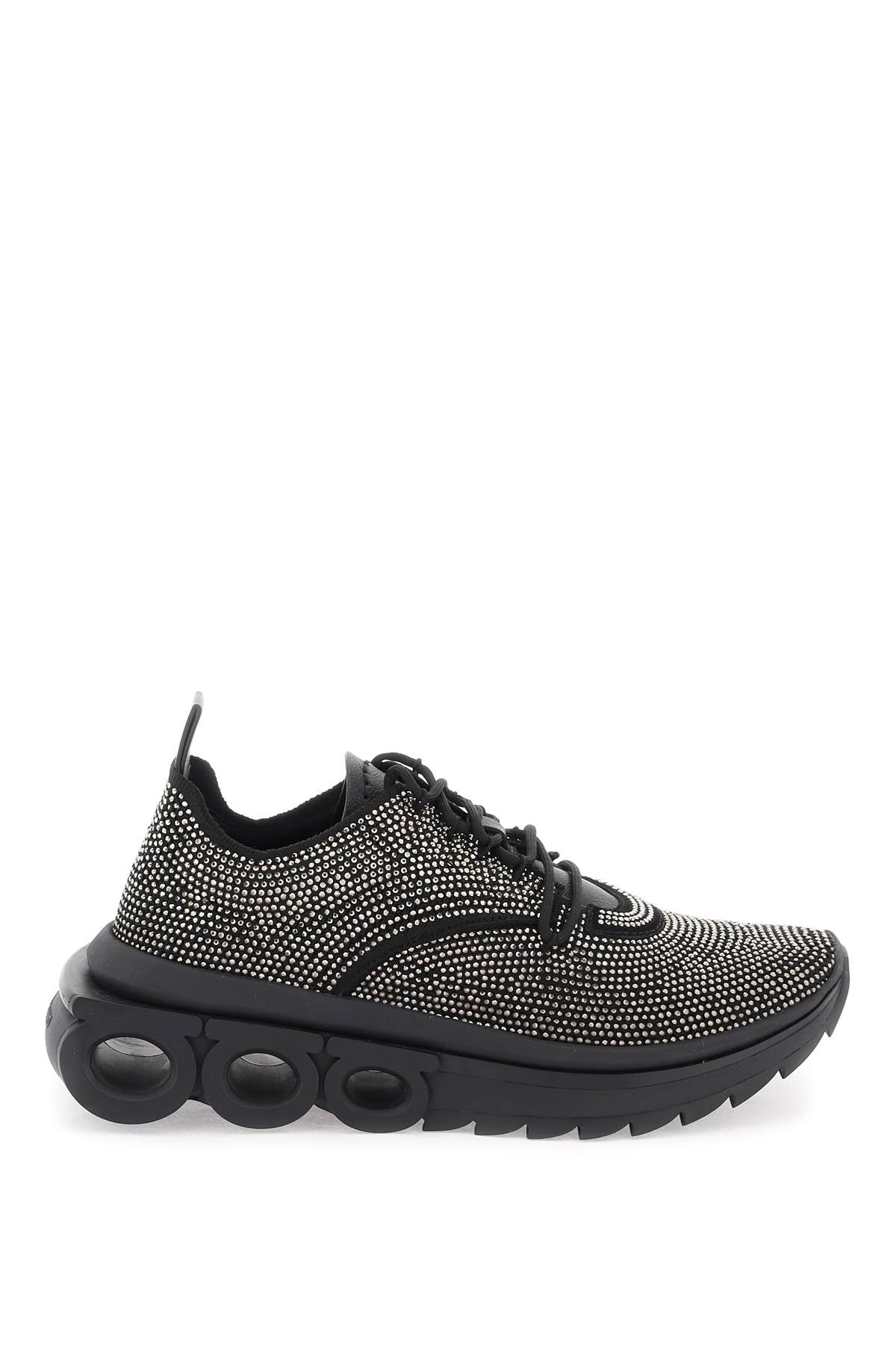 FERRAGAMO Black Rhinestone Studded Running Sneaker for Women