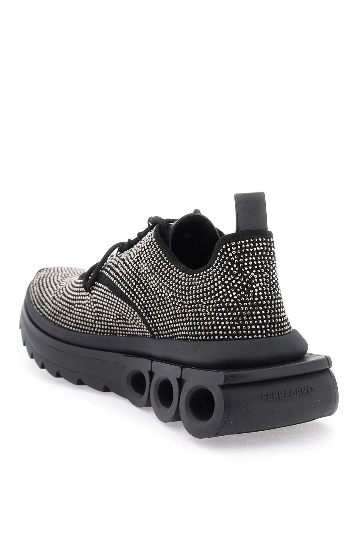 FERRAGAMO Black Rhinestone Studded Running Sneaker for Women