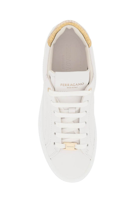 FERRAGAMO Reptile Print Leather Platform Sneaker for Women - White