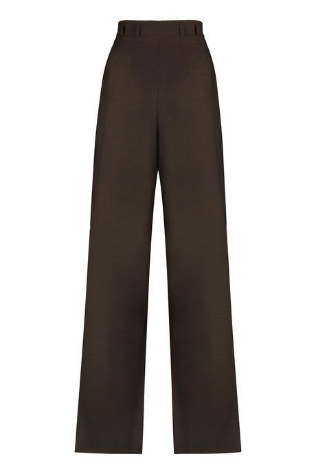 BROWN WOOL-BLEND PALAZZO TROUSERS