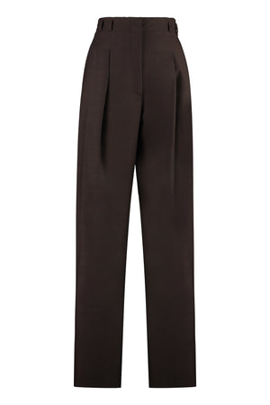 BROWN WOOL-BLEND PALAZZO TROUSERS