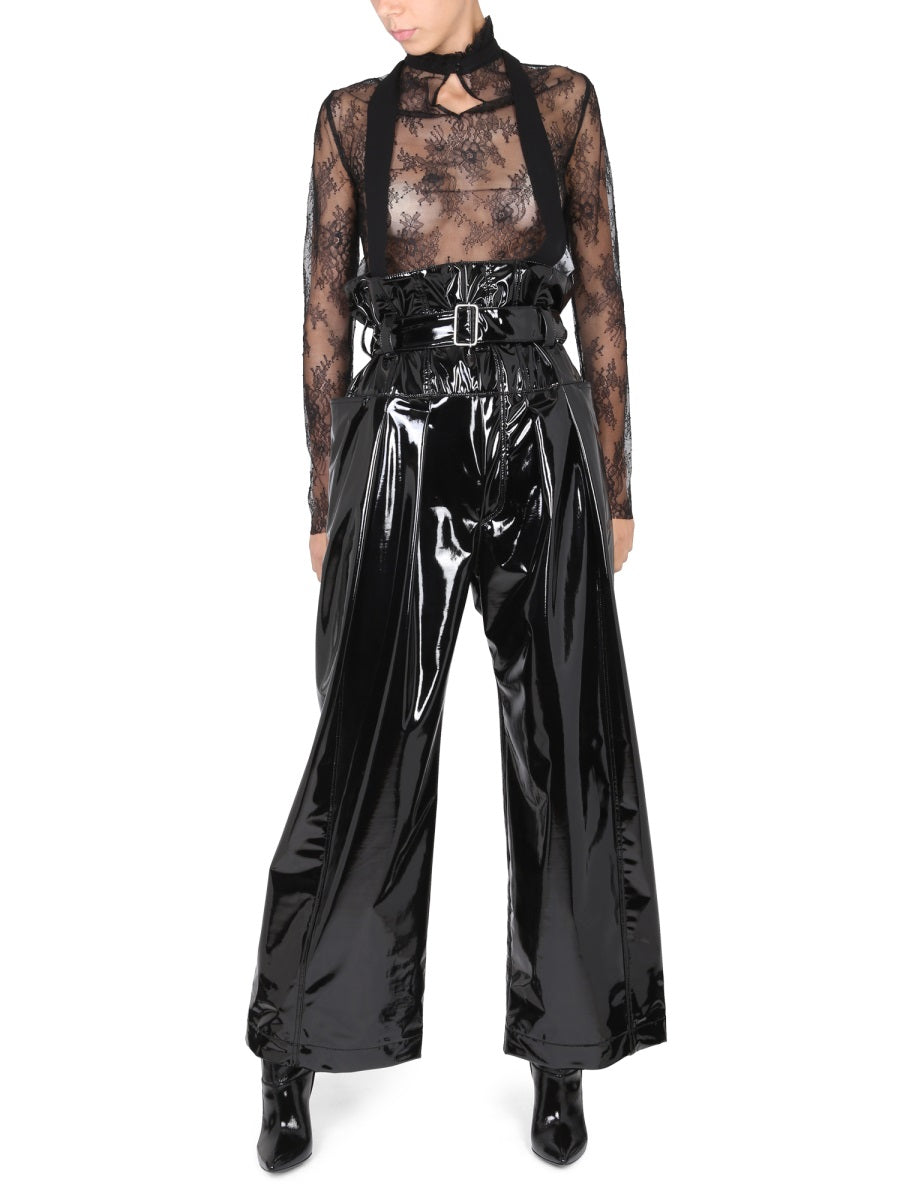 PHILOSOPHY DI LORENZO SERAFINI Vinyl Fitted Pants with Button and Belt Closure