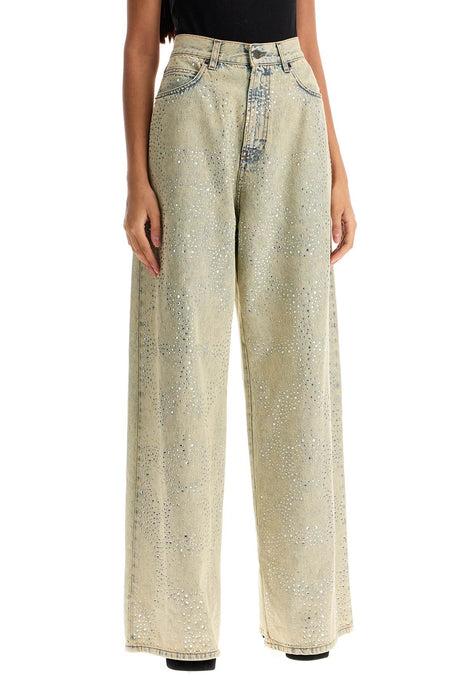 GIUSEPPE DI MORABITO Wide Leg High-Waisted Jeans with Rhinestones - Size 26