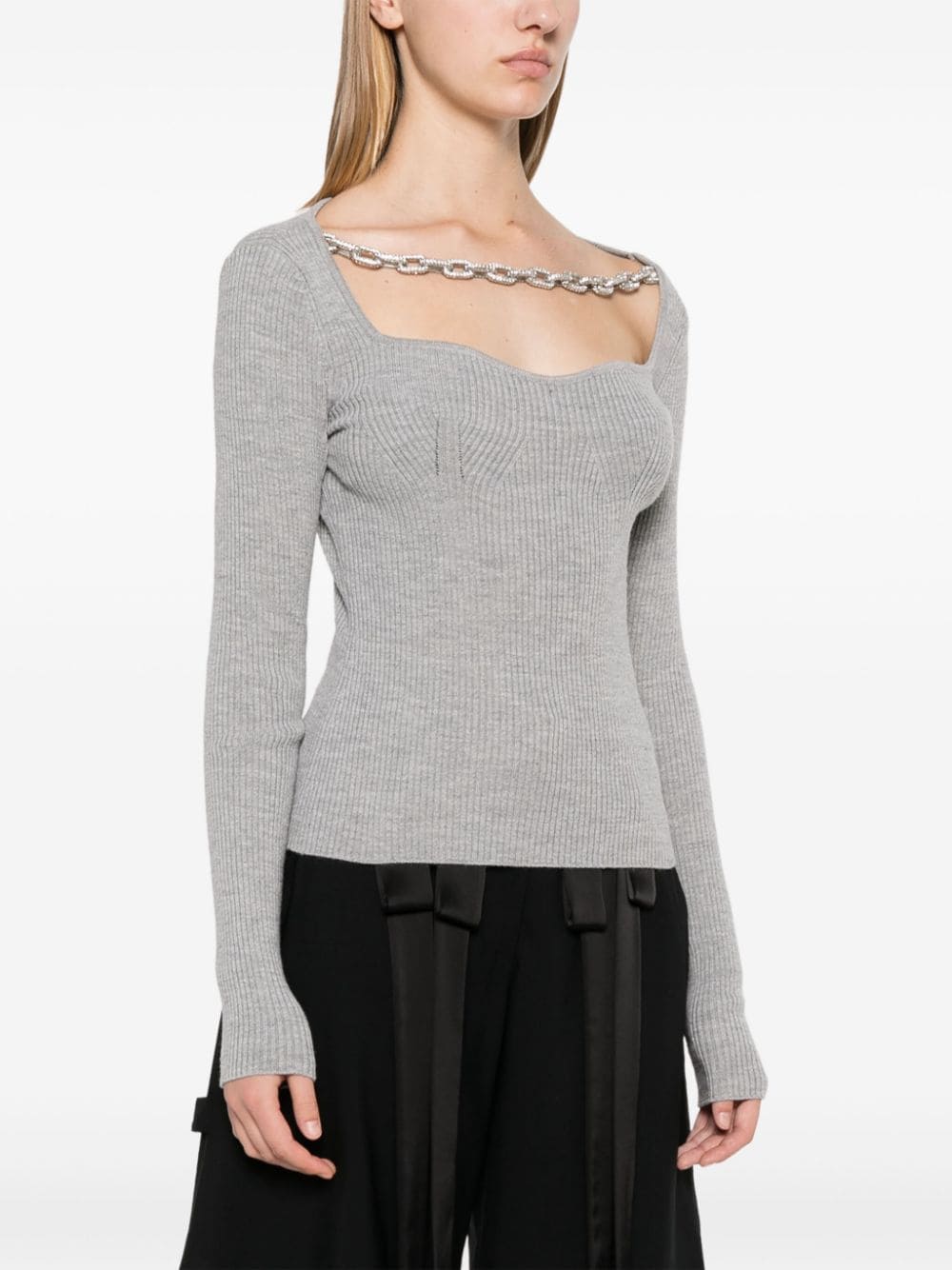 GIUSEPPE DI MORABITO Crystal Chain-Link Grey Sweater - Women's Medium