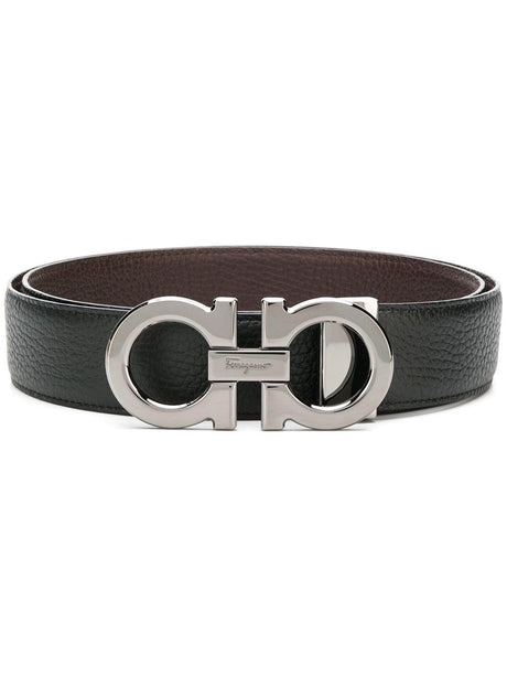 Ferragamo Reversible Grained Leather Gancini Hook Belt - 3.5 cm Height