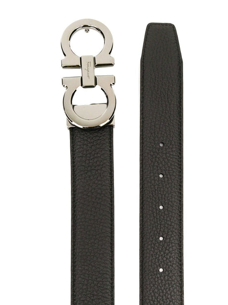 Ferragamo Reversible Grained Leather Gancini Hook Belt - 3.5 cm Height