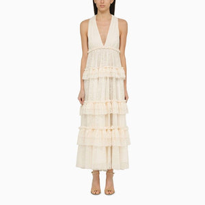 PHILOSOPHY DI LORENZO SERAFINI White Lace Flounced Long Dress for Women - SS24 Collection