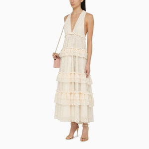 PHILOSOPHY DI LORENZO SERAFINI White Lace Flounced Long Dress for Women - SS24 Collection