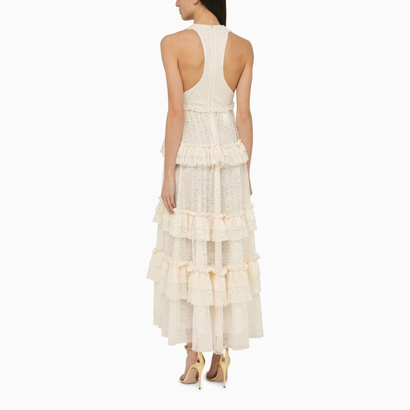 White Lace Flounced Long Dress for Women