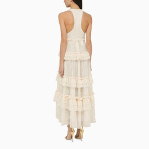 فستان أبيض طويل مزين بالكشاكش للنساء - مجموعة SS24