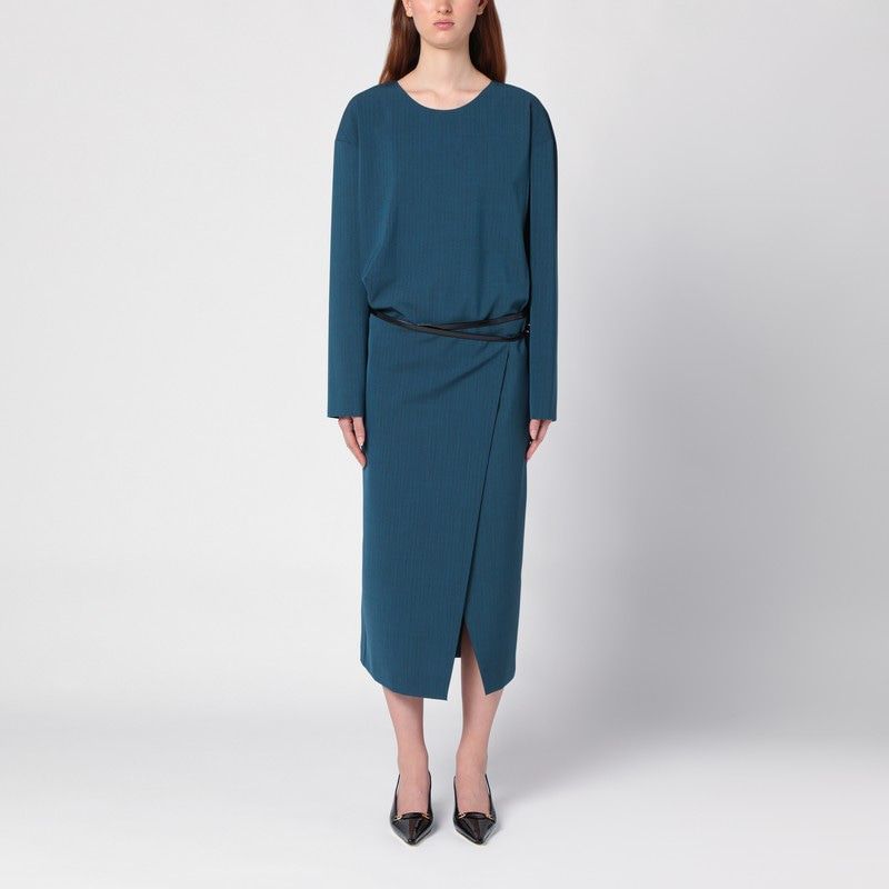 PHILOSOPHY DI LORENZO SERAFINI Elegant Wool-Blend Midi Dress with Adjustable Belt for Women