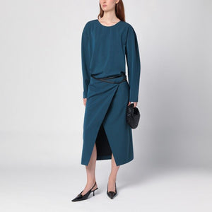 PHILOSOPHY DI LORENZO SERAFINI Elegant Wool-Blend Midi Dress with Adjustable Belt for Women