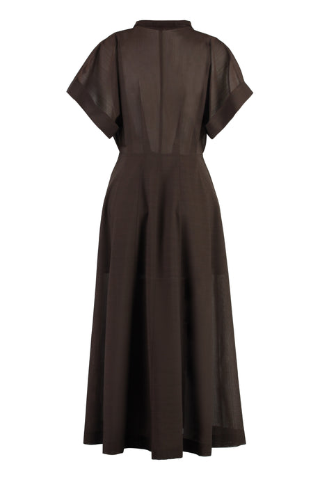 深棕色羊毛混纺衬衫连衣裙附带袖口和口袋