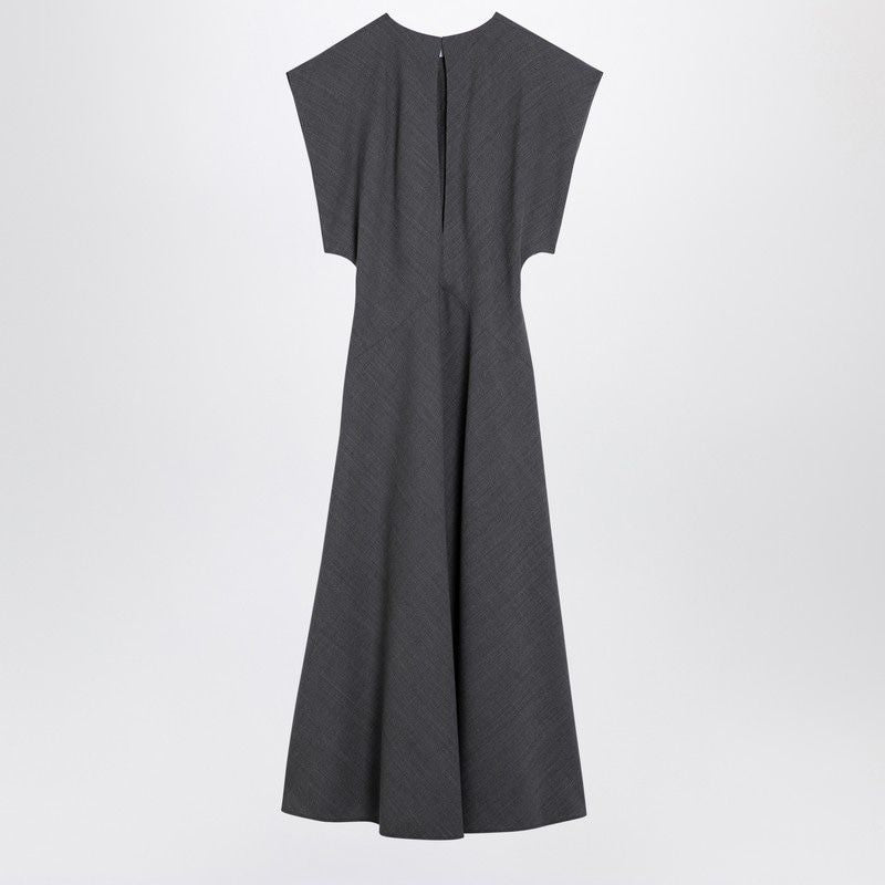 PHILOSOPHY DI LORENZO SERAFINI Elegant Grey Midi Dress with Cut-Out Back and Shoulder Detail