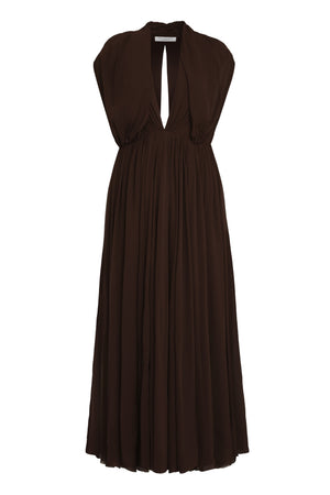 Elegant Brown Crepe Dress with Wide Neckline for Women - SS24
