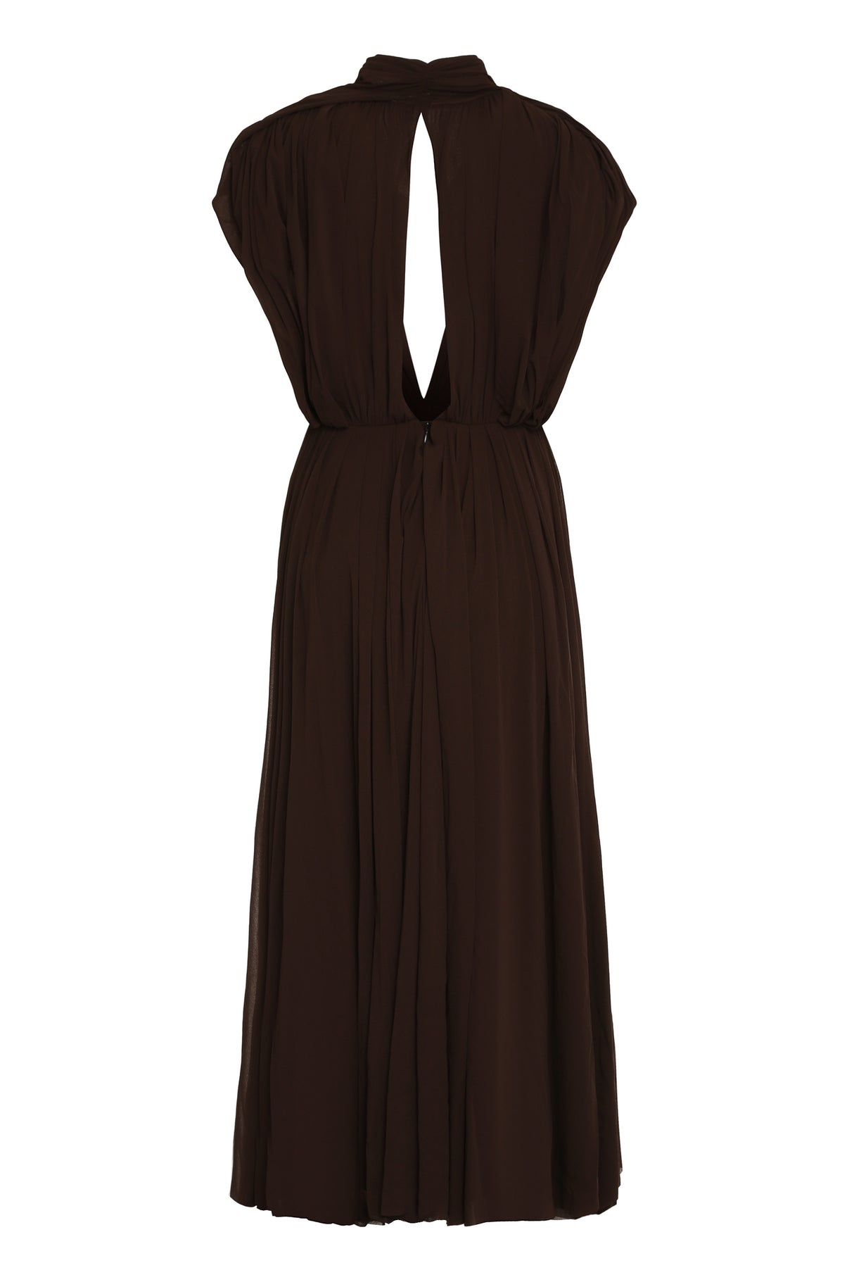 Elegant Brown Crepe Dress with Wide Neckline for Women - SS24