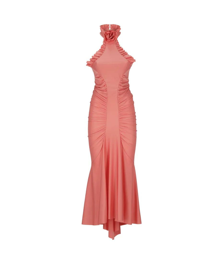 Fuchsia Lycra Ruffle Midi Dress for Women - SS24 Collection
