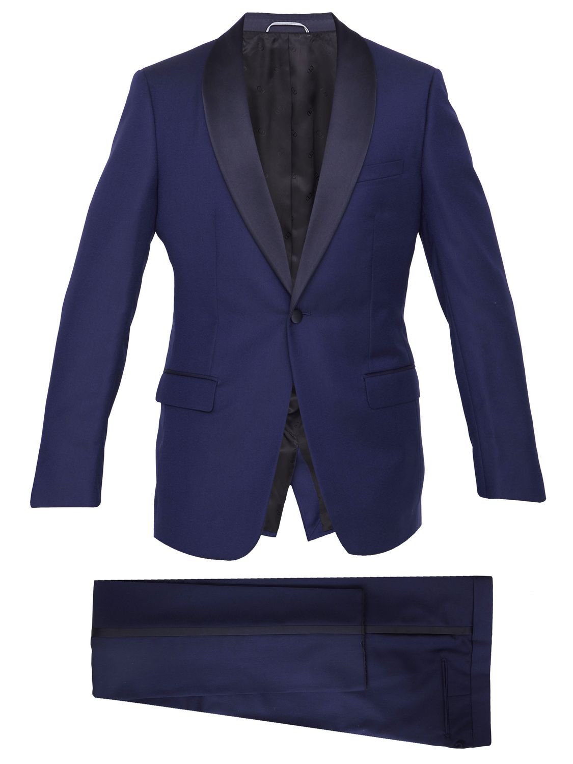 男士深蓝色羊绒晚礼服 - 浅蓝色侧边条纹 - 常规版型