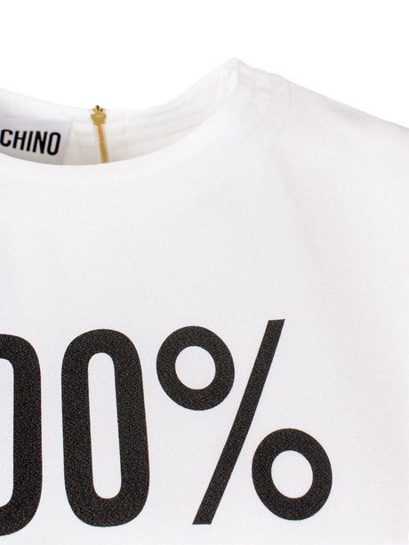 MOSCHINO COUTURE White Crepe Mini Dress with Logo Print and Exposed Rear Zip