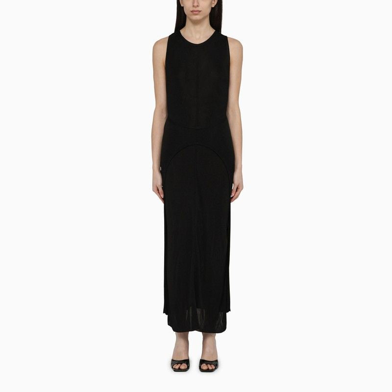 PHILOSOPHY DI LORENZO SERAFINI Sleeveless Black Viscose Midi Dress with Back Neckline Detail