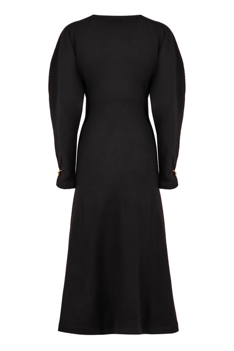 PHILOSOPHY DI LORENZO SERAFINI Elegant Black Wool-Blend Midi Dress