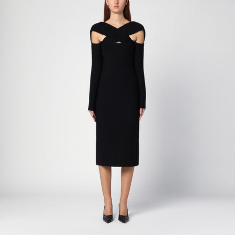 PHILOSOPHY DI LORENZO SERAFINI Elegant Black Midi Dress with Crossover Detail