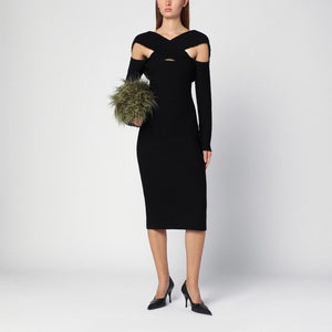 PHILOSOPHY DI LORENZO SERAFINI Elegant Black Midi Dress with Crossover Detail