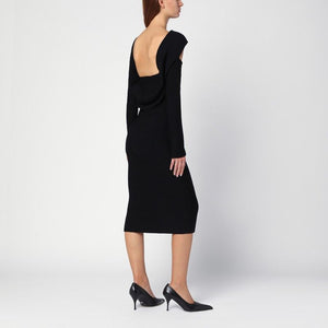 PHILOSOPHY DI LORENZO SERAFINI Elegant Black Midi Dress with Crossover Detail